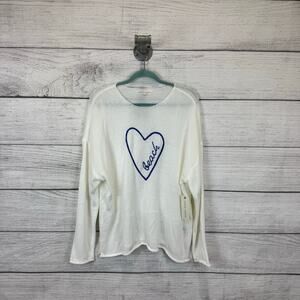 Madison + Hudson Women's White Beach Embroidered Knit Sweater Size Size XL